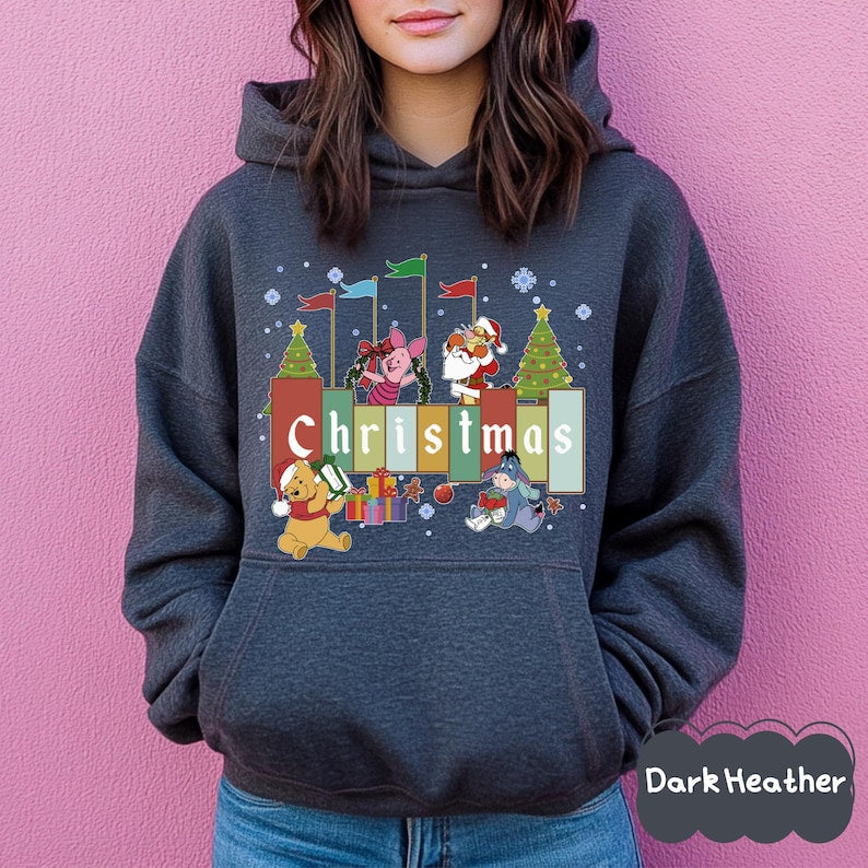 Winnie the Pooh Christmas Shirt, Disney Friends Holiday Shirt, Tigger Piglet Eeyore Xmas Family Matching Outfit, Christmas Sweatshirt
