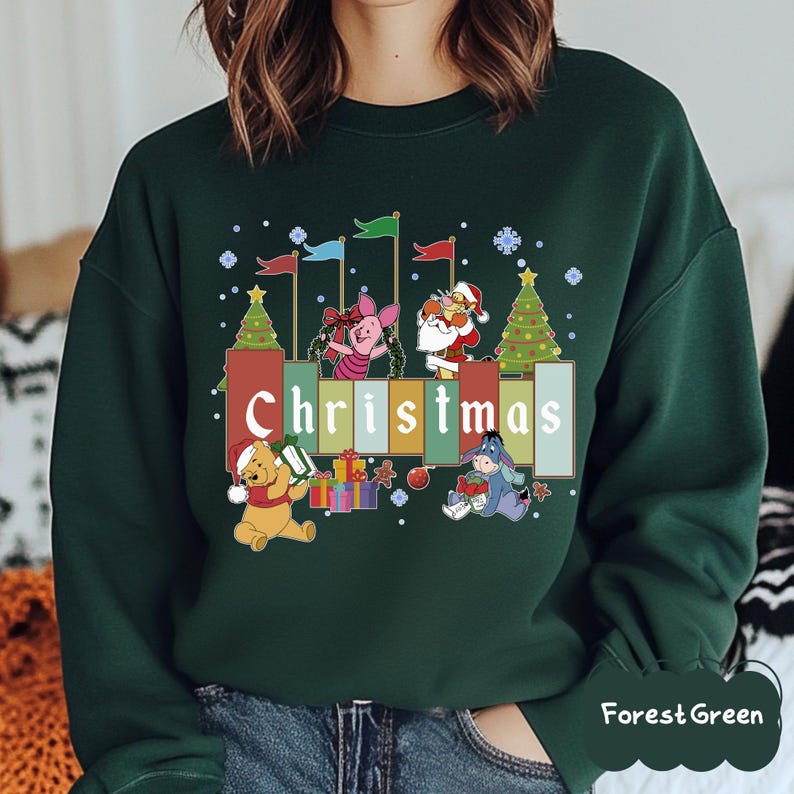 Winnie the Pooh Christmas Shirt, Disney Friends Holiday Shirt, Tigger Piglet Eeyore Xmas Family Matching Outfit, Christmas Sweatshirt