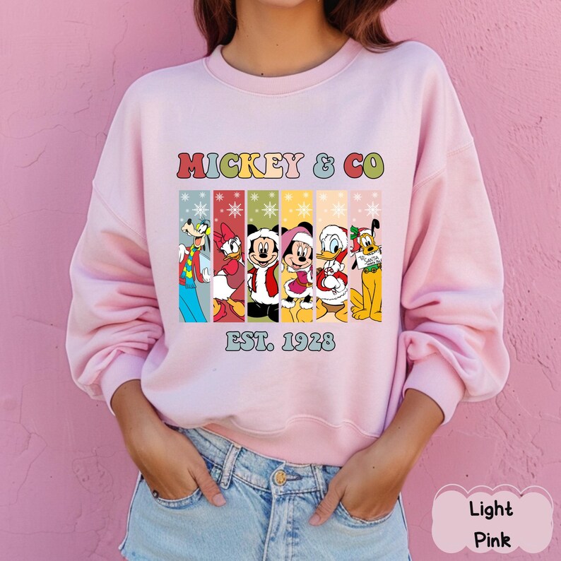Mickey and Friends Christmas Sweatshirt, Mickey Minnie Donald Daisy Pluto Goofy Shirt, Disney Holiday Family Matching Shirt, EST. 1928