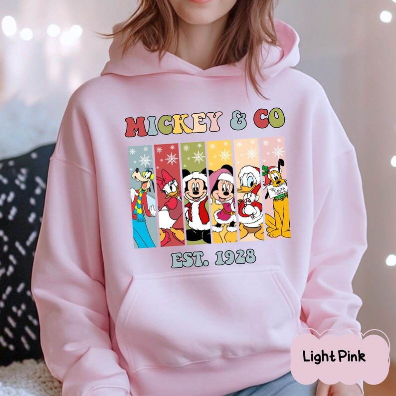 Mickey and Friends Christmas Sweatshirt, Mickey Minnie Donald Daisy Pluto Goofy Shirt, Disney Holiday Family Matching Shirt, EST. 1928