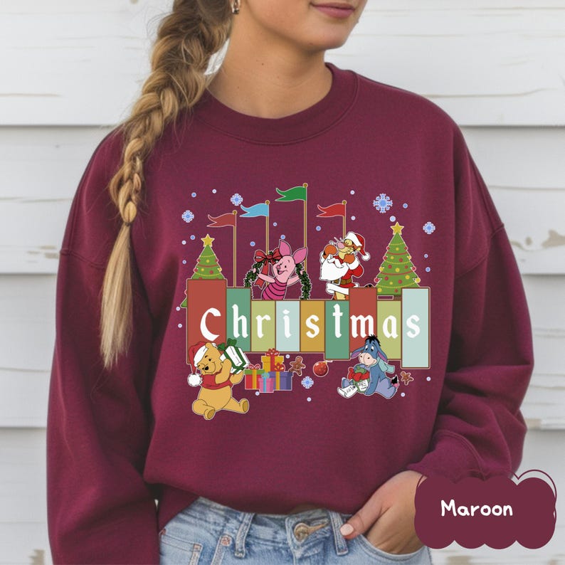 Winnie the Pooh Christmas Shirt, Disney Friends Holiday Shirt, Tigger Piglet Eeyore Xmas Family Matching Outfit, Christmas Sweatshirt
