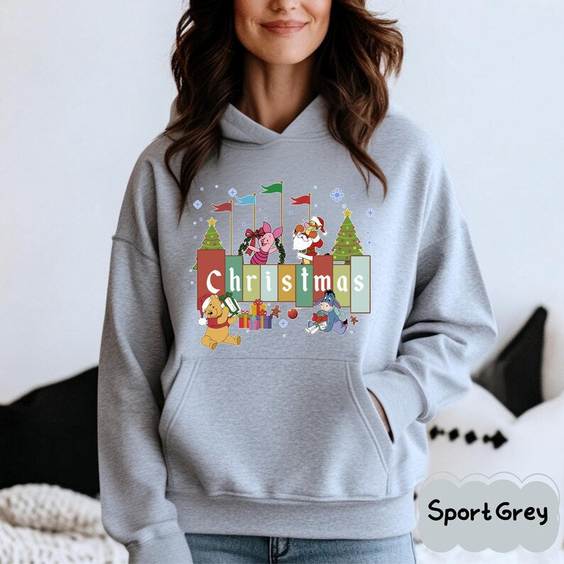 Winnie the Pooh Christmas Shirt, Disney Friends Holiday Shirt, Tigger Piglet Eeyore Xmas Family Matching Outfit, Christmas Sweatshirt