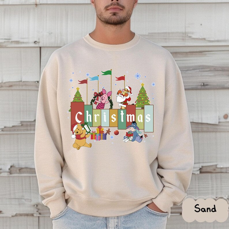 Winnie the Pooh Christmas Shirt, Disney Friends Holiday Shirt, Tigger Piglet Eeyore Xmas Family Matching Outfit, Christmas Sweatshirt