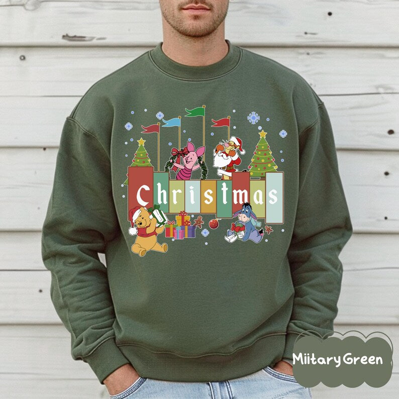 Winnie the Pooh Christmas Shirt, Disney Friends Holiday Shirt, Tigger Piglet Eeyore Xmas Family Matching Outfit, Christmas Sweatshirt