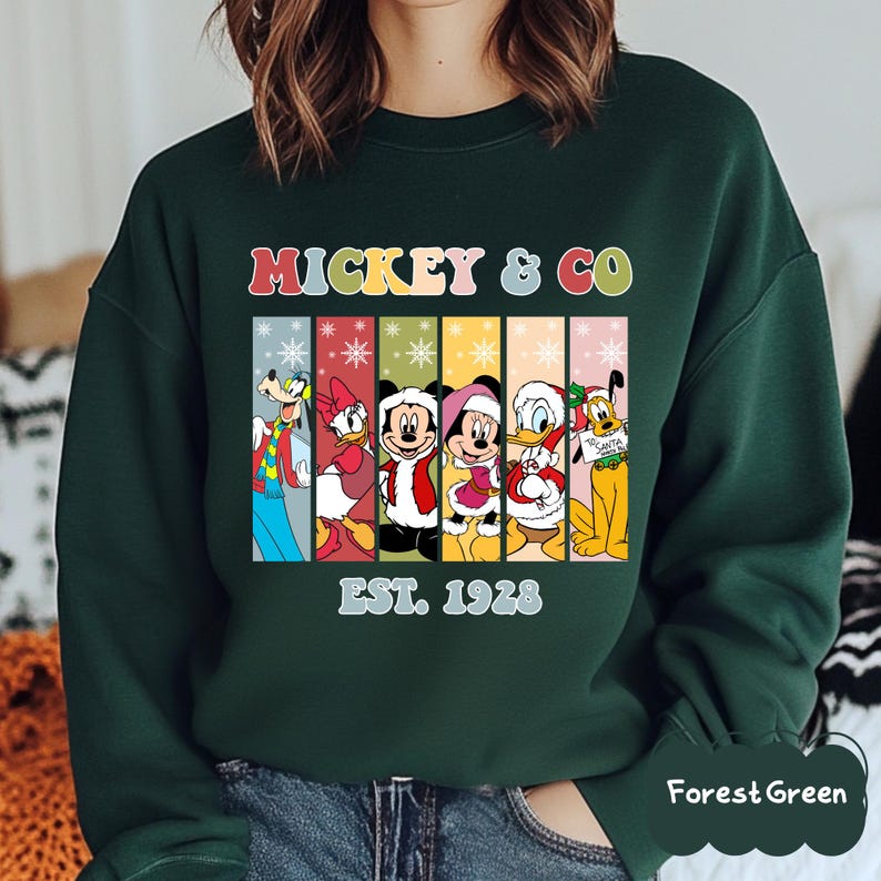 Mickey and Friends Christmas Sweatshirt, Mickey Minnie Donald Daisy Pluto Goofy Shirt, Disney Holiday Family Matching Shirt, EST. 1928