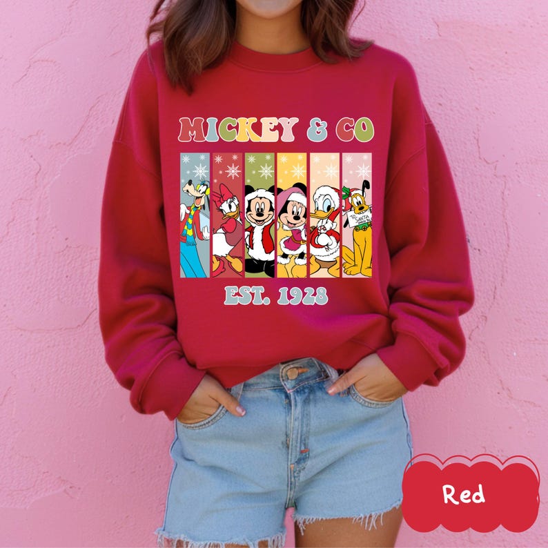 Mickey and Friends Christmas Sweatshirt, Mickey Minnie Donald Daisy Pluto Goofy Shirt, Disney Holiday Family Matching Shirt, EST. 1928
