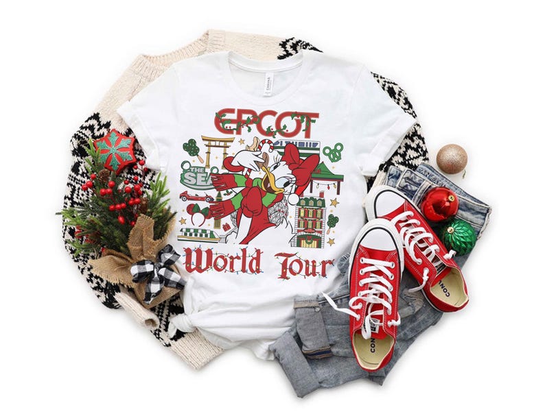 EPCOT Christmas Sweatshirt Disney World Tour Shirt, Mickey Minnie Donald Daisy Goofy Pluto Holiday Tee, Disney Family Xmas Shirt