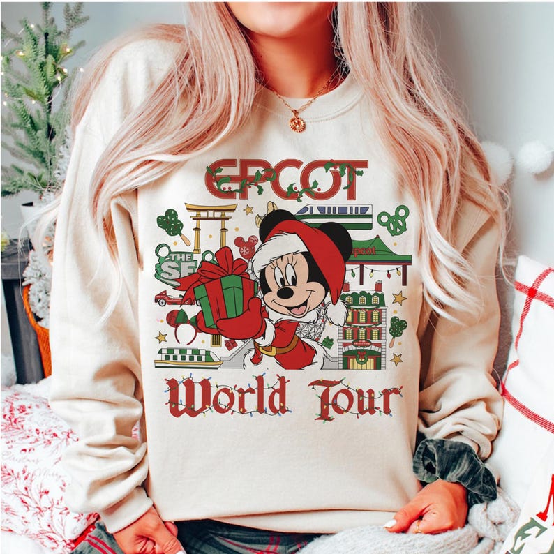 EPCOT Christmas Sweatshirt Disney World Tour Shirt, Mickey Minnie Donald Daisy Goofy Pluto Holiday Tee, Disney Family Xmas Shirt