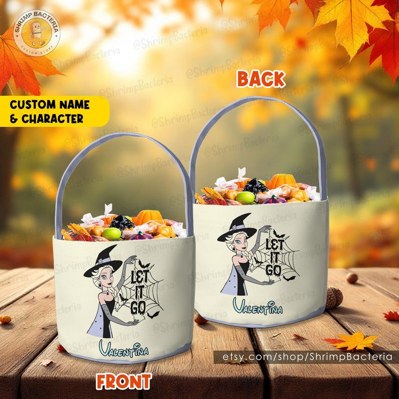 Disney Frozen Princess Trick or Treat Basket, Trick or Treat Halloween Basket with Name, Let It Go Elsa Birthday Girl Gifts, Gift For Kids