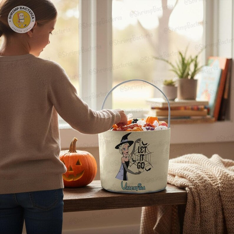 Disney Frozen Princess Trick or Treat Basket, Trick or Treat Halloween Basket with Name, Let It Go Elsa Birthday Girl Gifts, Gift For Kids