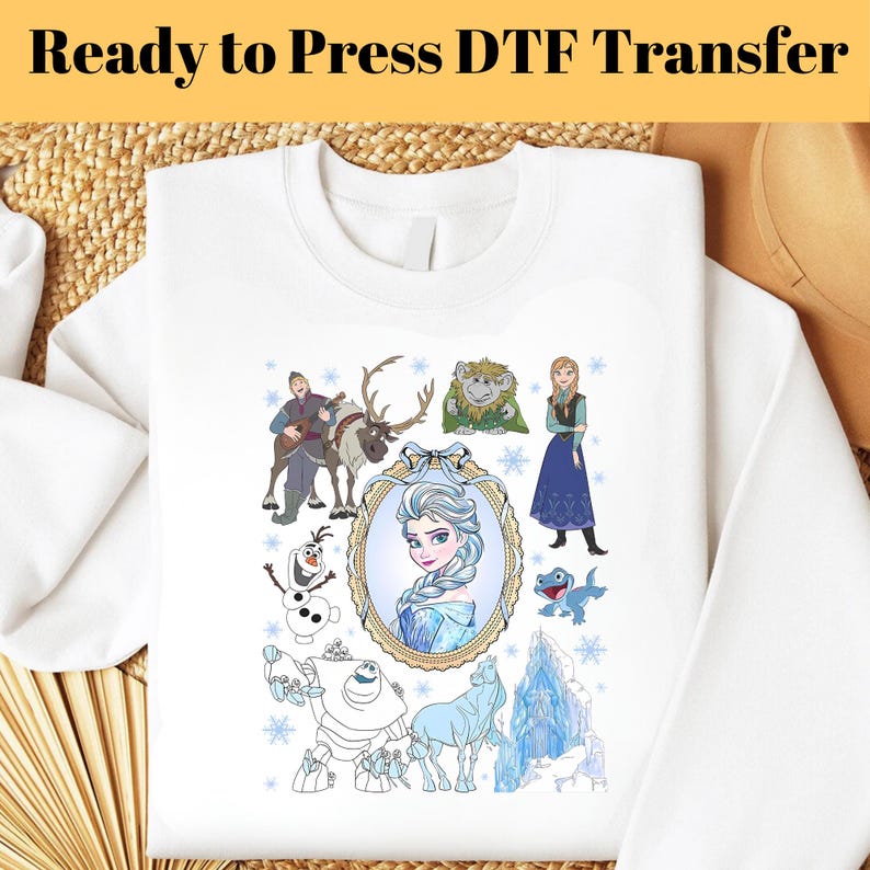Disney Frozen Elsa and Anna Coquette Bow DTF Transfer, Olaf Sven Kristoff DTF, Winter Princess Shirt, Snowflake Castle DTF, Ready to Press