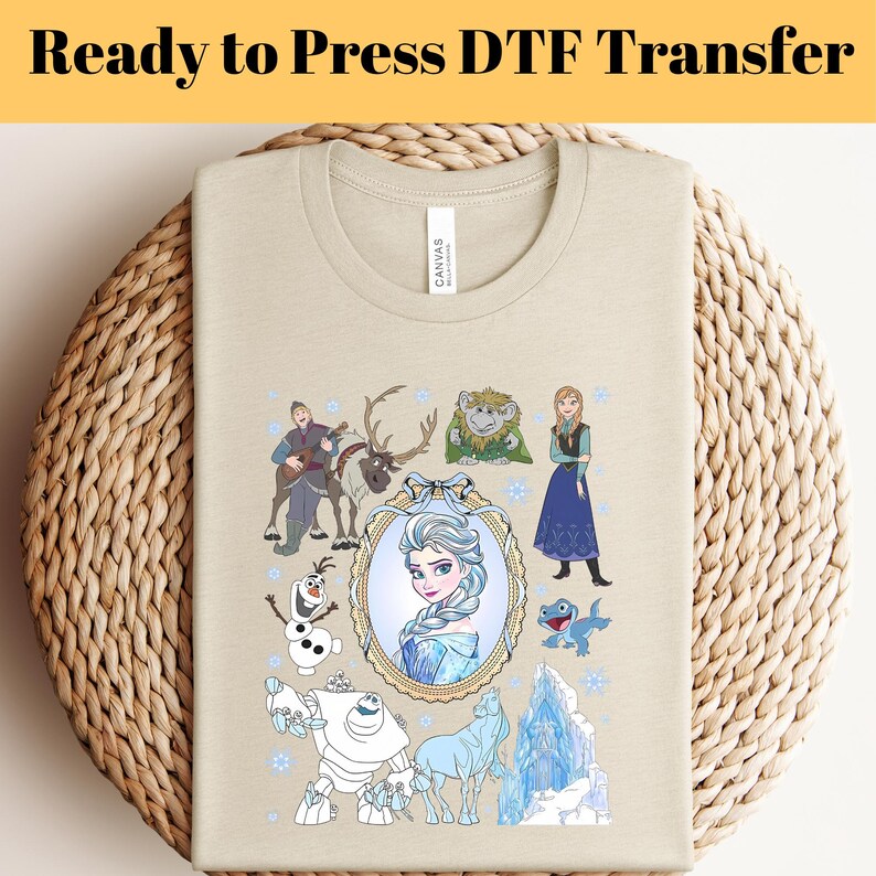 Disney Frozen Elsa and Anna Coquette Bow DTF Transfer, Olaf Sven Kristoff DTF, Winter Princess Shirt, Snowflake Castle DTF, Ready to Press