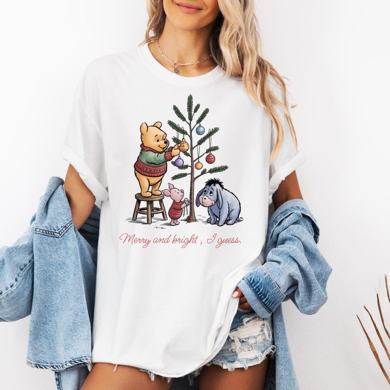 Merry and Bright, I Guess Shirt Vintage Winnie-the-Pooh & Eeyore Christmas Tee