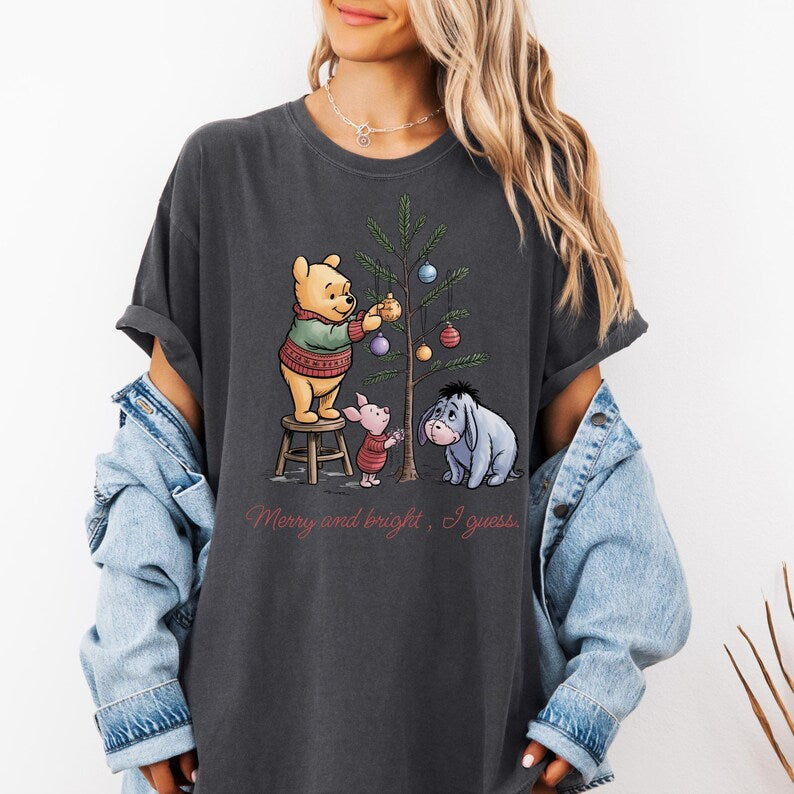 Merry and Bright, I Guess Shirt Vintage Winnie-the-Pooh & Eeyore Christmas Tee