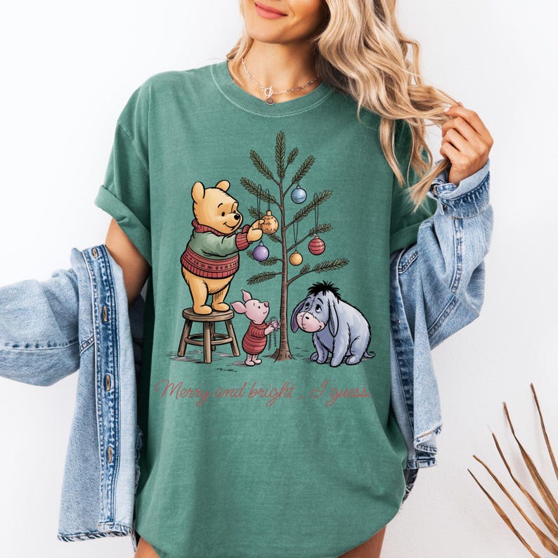 Merry and Bright, I Guess Shirt Vintage Winnie-the-Pooh & Eeyore Christmas Tee