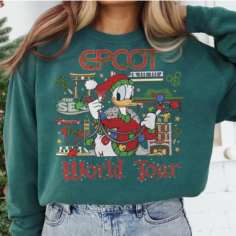 EPCOT Christmas Sweatshirt Disney World Tour Shirt, Mickey Minnie Donald Daisy Goofy Pluto Holiday Tee, Disney Family Xmas Shirt