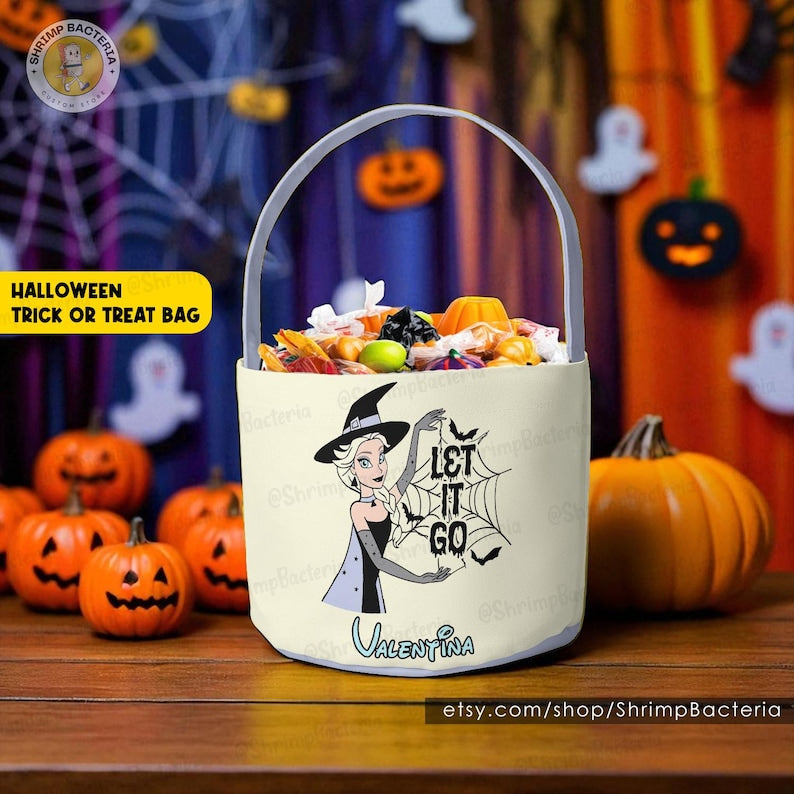 Disney Frozen Princess Trick or Treat Basket, Trick or Treat Halloween Basket with Name, Let It Go Elsa Birthday Girl Gifts, Gift For Kids