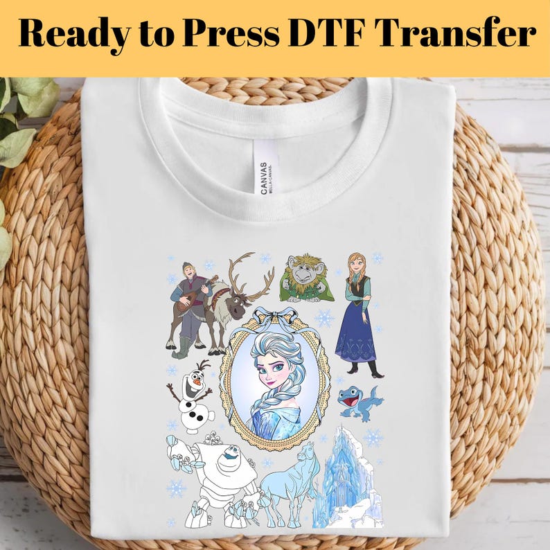 Disney Frozen Elsa and Anna Coquette Bow DTF Transfer, Olaf Sven Kristoff DTF, Winter Princess Shirt, Snowflake Castle DTF, Ready to Press