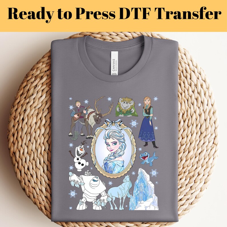 Disney Frozen Elsa and Anna Coquette Bow DTF Transfer, Olaf Sven Kristoff DTF, Winter Princess Shirt, Snowflake Castle DTF, Ready to Press