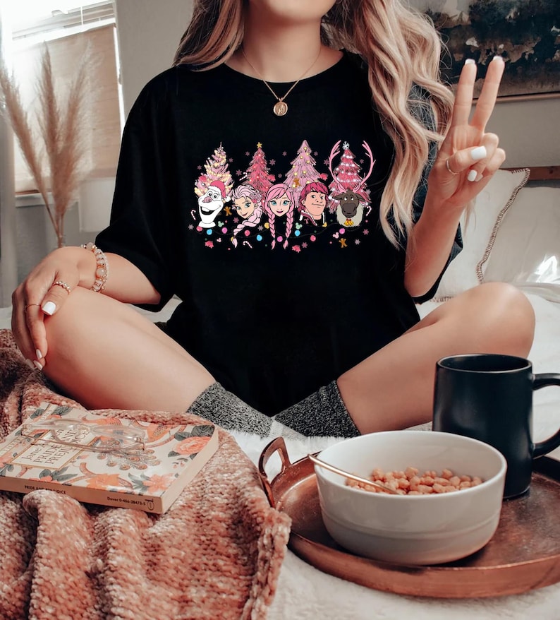Disney Frozen Pink Christmas T-Shirt, Disneyland Family Vacation Gift, Merry Christmas Sweatshirt, Xmas Gift, Comfort Colors T-Shirt