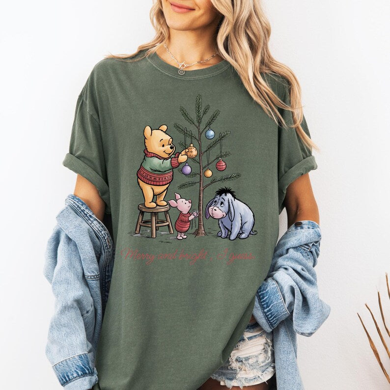 Merry and Bright, I Guess Shirt Vintage Winnie-the-Pooh & Eeyore Christmas Tee