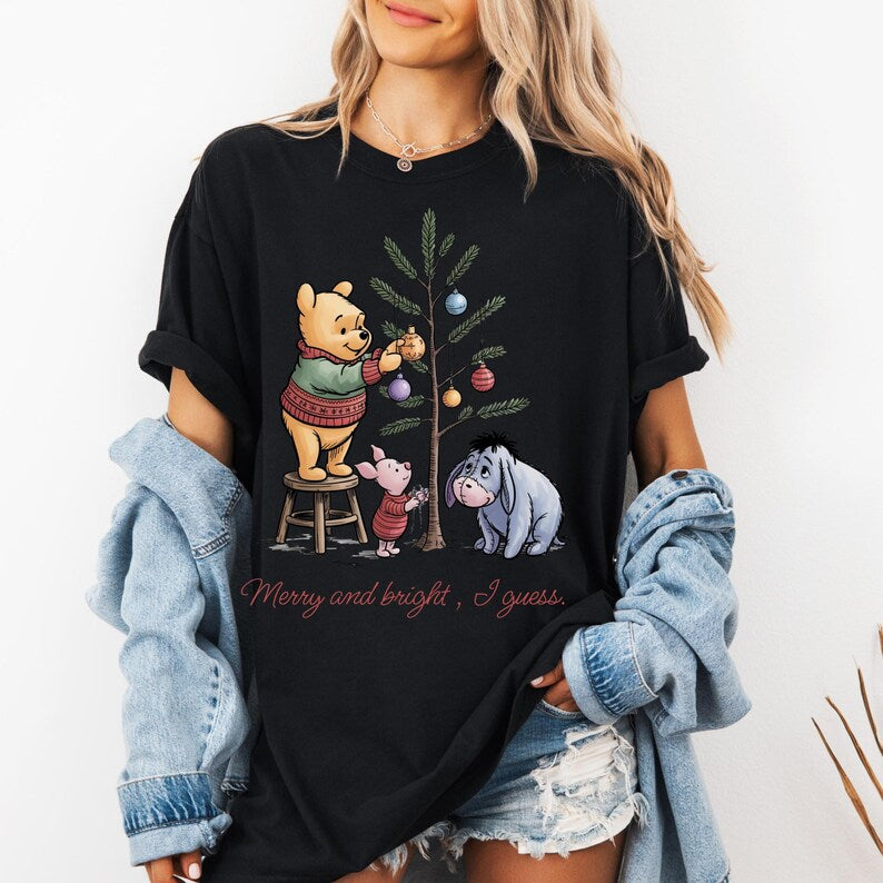 Merry and Bright, I Guess Shirt Vintage Winnie-the-Pooh & Eeyore Christmas Tee