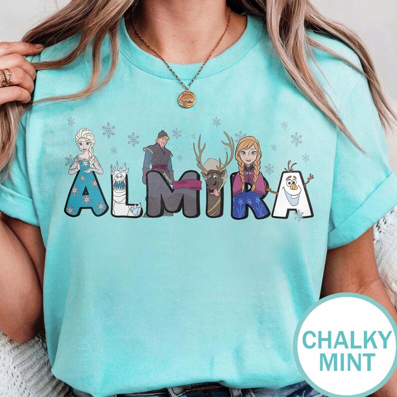 Custom Name Disney Frozen Shirt, Personalized Disney Elsa Anna Olaf Kristoff Sven Tshirt, Disneyland Vacation Holiday Family, Magic Kingdom