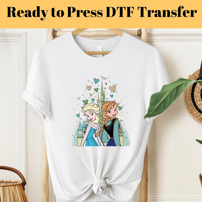Frozen Elsa Anna Castle Balloons DTF Transfer, Princess Sisters Pastel Disney Trip Shirt, Matching Family Vacation Tee, Ready to Press