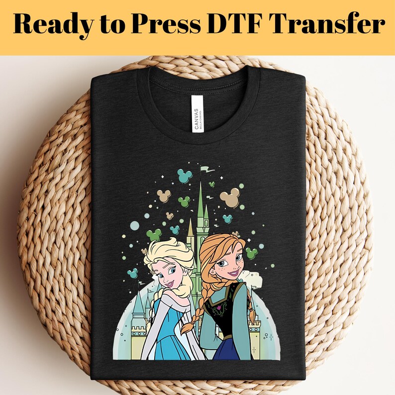 Frozen Elsa Anna Castle Balloons DTF Transfer, Princess Sisters Pastel Disney Trip Shirt, Matching Family Vacation Tee, Ready to Press
