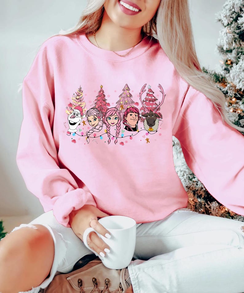 Disney Frozen Pink Christmas T-Shirt, Disneyland Family Vacation Gift, Merry Christmas Sweatshirt, Xmas Gift, Comfort Colors T-Shirt