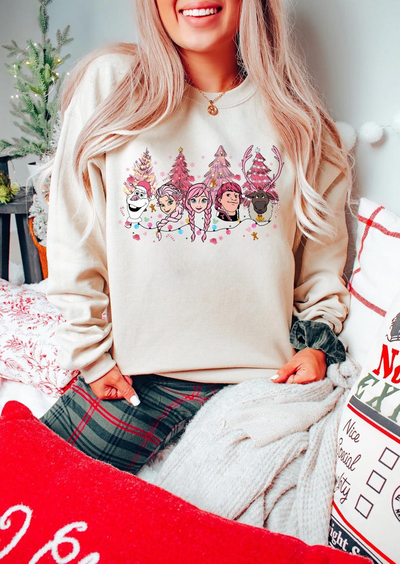 Disney Frozen Pink Christmas T-Shirt, Disneyland Family Vacation Gift, Merry Christmas Sweatshirt, Xmas Gift, Comfort Colors T-Shirt