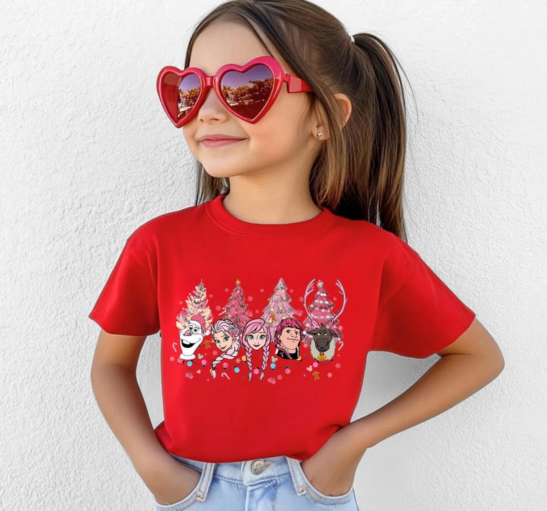 Disney Frozen Pink Christmas T-Shirt, Disneyland Family Vacation Gift, Merry Christmas Sweatshirt, Xmas Gift, Comfort Colors T-Shirt
