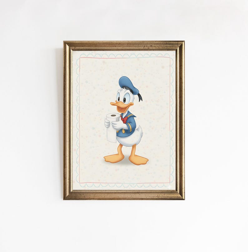 Funny Cartoon Duck Bathroom Art Print, Funny Animated Decor, Wall Art