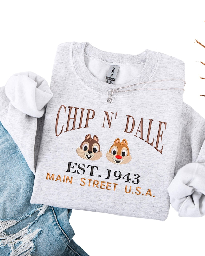 Embroidered Chip n' Dale Sweatshirt: Mouse Characters Established 1993 shirt