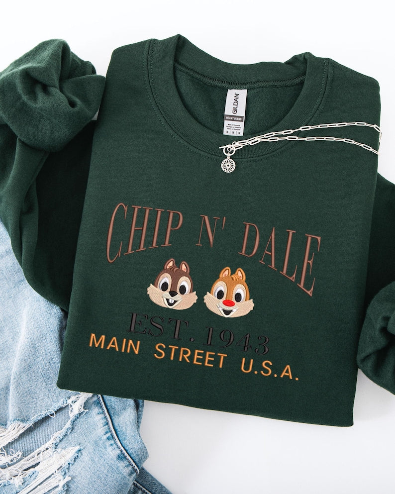 Embroidered Chip n' Dale Sweatshirt: Mouse Characters Established 1993 shirt