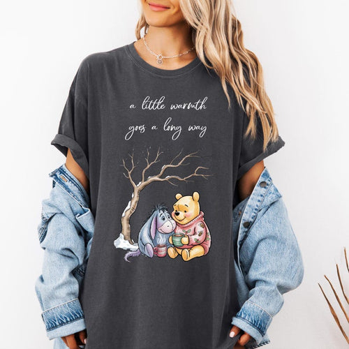 A Little Warmth Goes a Long Way | Winnie-the-Pooh and Eeyore Vintage Christmas Shirt | Cozy Comfort Colors Holiday Tee