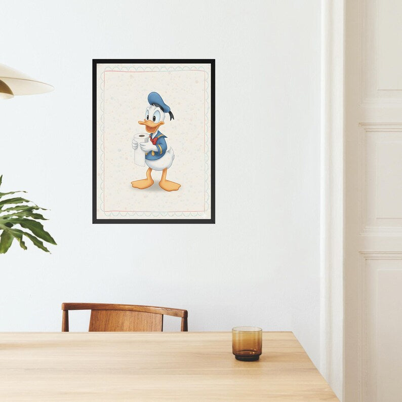 Funny Cartoon Duck Bathroom Art Print, Funny Animated Decor, Wall Art