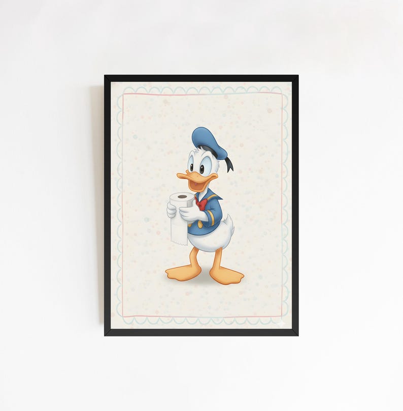 Funny Cartoon Duck Bathroom Art Print, Funny Animated Decor, Wall Art