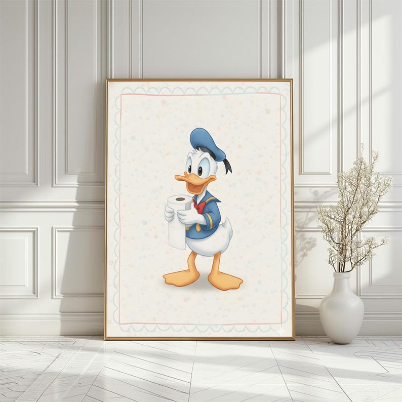 Funny Cartoon Duck Bathroom Art Print, Funny Animated Decor, Wall Art