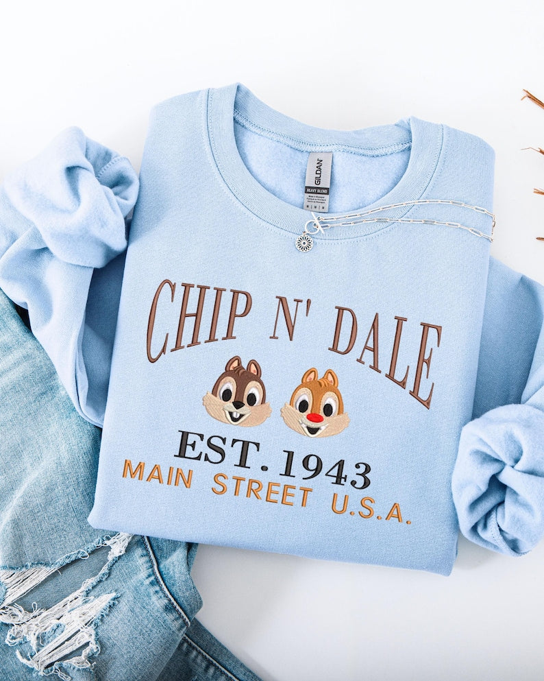 Embroidered Chip n' Dale Sweatshirt: Mouse Characters Established 1993 shirt