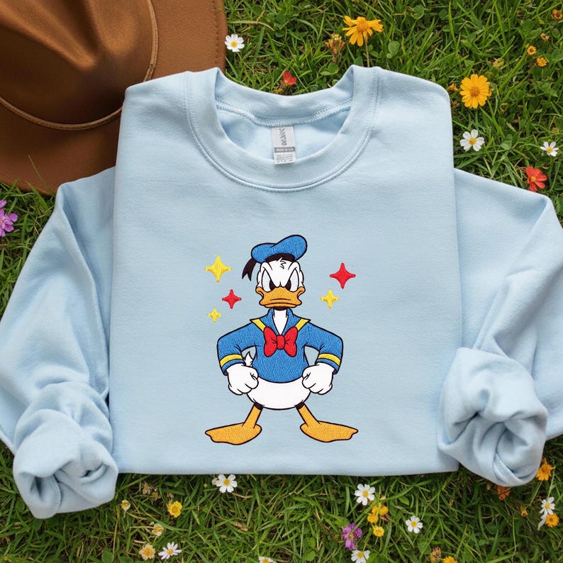 Embroidered Cartoon Duck Sweatshirt, Theme Park Family Matching, Fairytale Trip Tee
