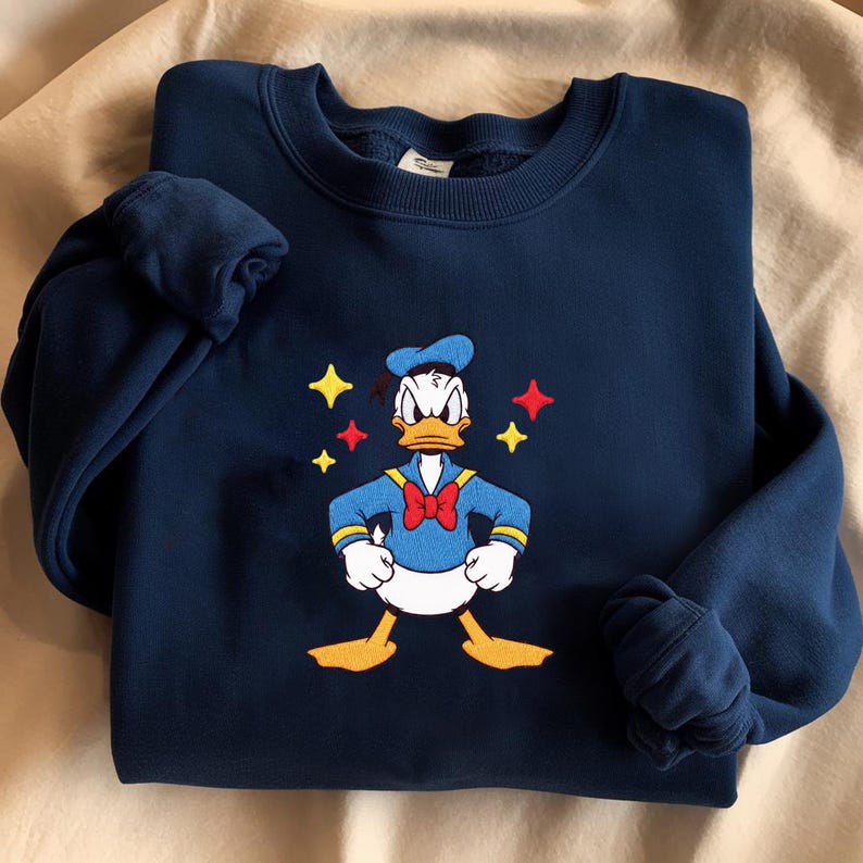 Embroidered Cartoon Duck Sweatshirt, Theme Park Family Matching, Fairytale Trip Tee