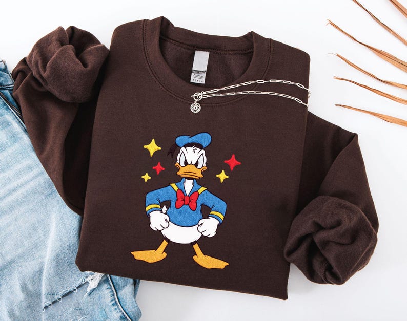Embroidered Cartoon Duck Sweatshirt, Theme Park Family Matching, Fairytale Trip Tee