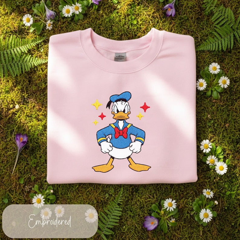 Embroidered Cartoon Duck Sweatshirt, Theme Park Family Matching, Fairytale Trip Tee