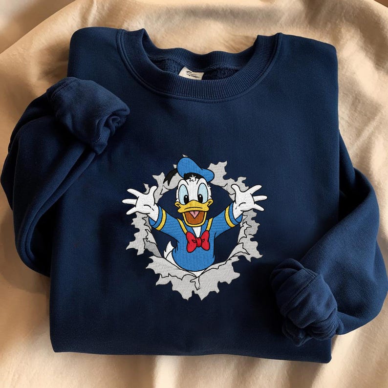 Embroidered Cartoon Duck Sweatshirt, Theme Park Family Matching, Fairytale Trip Tee