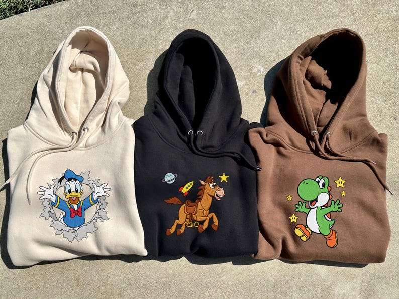 Embroidered Cartoon Duck Sweatshirt, Theme Park Family Matching, Fairytale Trip Tee