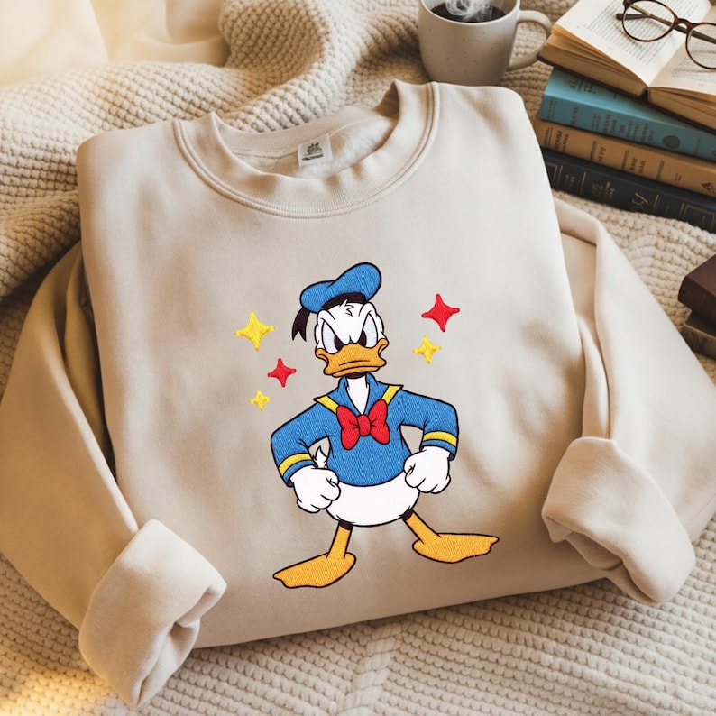 Embroidered Cartoon Duck Sweatshirt, Theme Park Family Matching, Fairytale Trip Tee