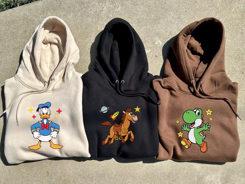 Embroidered Cartoon Duck Sweatshirt, Theme Park Family Matching, Fairytale Trip Tee