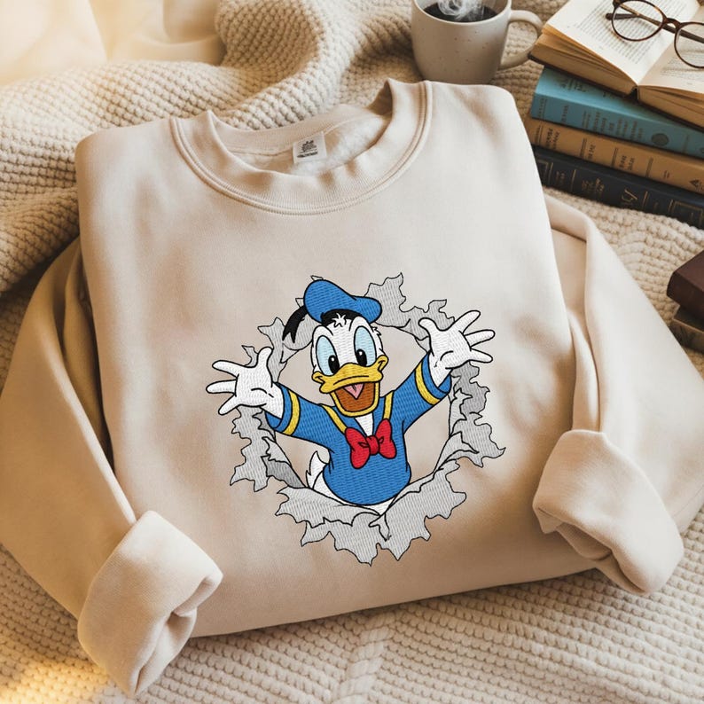 Embroidered Cartoon Duck Sweatshirt, Theme Park Family Matching, Fairytale Trip Tee