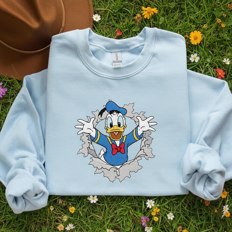 Embroidered Cartoon Duck Sweatshirt, Theme Park Family Matching, Fairytale Trip Tee